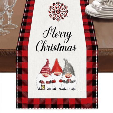 Table Runner Christmas Red, Table Runner Modern Cotton Polyester Red Checked Gnome Elk Christmas Table Runner, 186 x 33 cm Tablecloth Christ