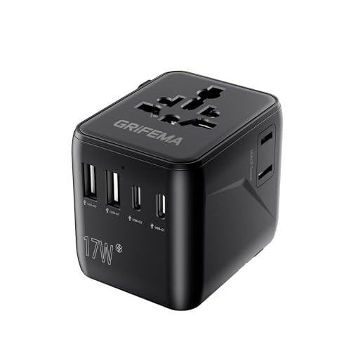 GRIFEMA univerzális 6 az 1-ben utazóadapter 2 USB-C és 2 USB-A porttal, 2 AC aljzattal
