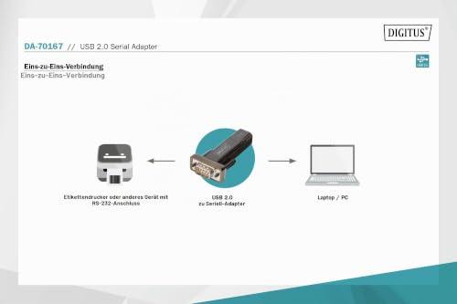 DIGITUS USB–soros adapter, RS232 átalakító, USB 2.0 Type-A – DSUB 9M, PL2303GT chipset, 80 cm kábellel