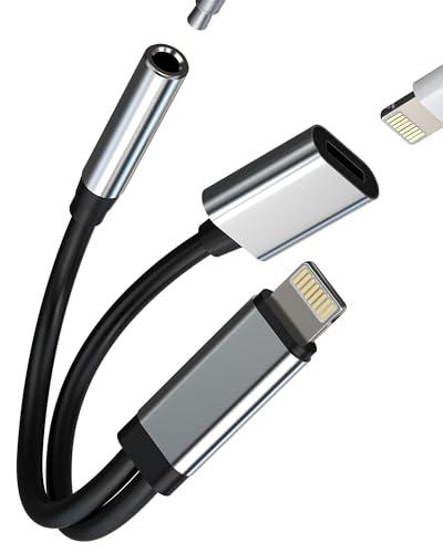 Lightning – 3,5 mm jack fejhallgató adapter és töltő elosztó (2 az 1-ben), Apple MFi tanúsítvánnyal, iPhone 14 / 13 Pro Max