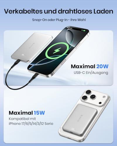 ADDTOP ultravékony mágneses powerbank iPhone-hoz, 5000 mAh, 20 W