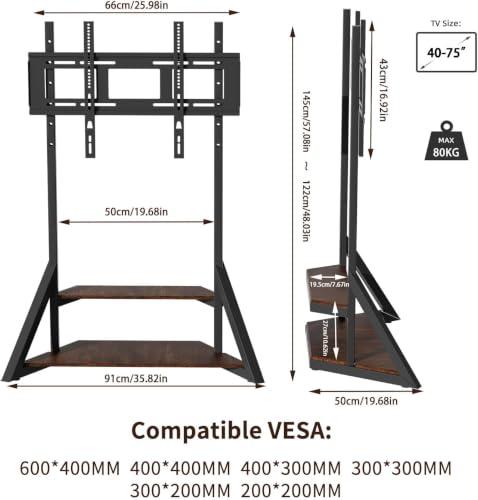 unho állítható magasságú TV-állvány AV polcokkal, 40–75" TV-hez, VESA 600 x 400 mm, max. 80 kg