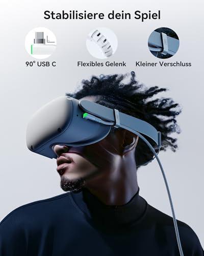 INIU 5 m-es Link kábel töltőporttal, Oculus Meta Quest 3s / Quest 3 / Quest 2 / Quest 1 / Quest Pro és Pico 4 kompatibilis, PC Steam VR