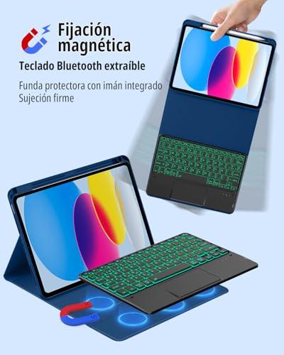 CACOE billentyűzetes tok iPad 10 (10,9", 2022) A2757/A2777, érintőpaddal, 7 színű háttérvilágítással, levehető, vezeték nélküli, spanyol kio