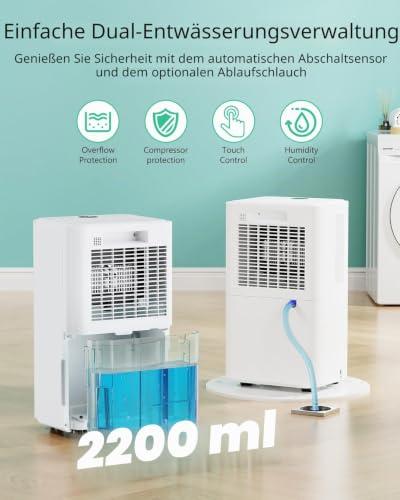 Kompresszoros párátlanító 12 l/24 óra, 3 üzemmód, csendes, folyamatos leeresztés, 2,2 l víztartály, 24 órás időzítő