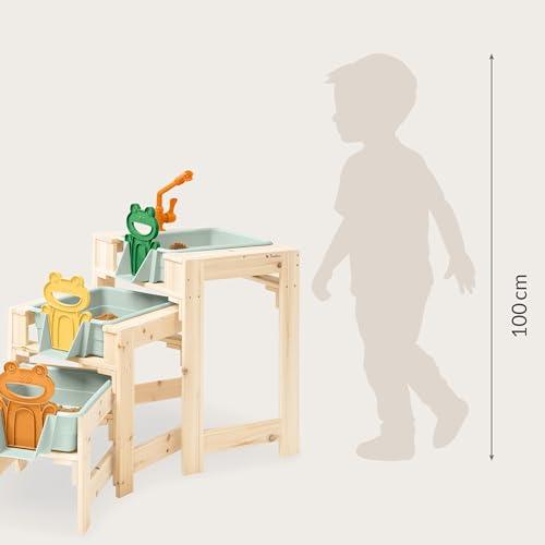 PINOLINO Frolino vízi játékasztal szett, 3 darabos, kültéri fa kerti játék csappal és locsolótömlő-csatlakozóval