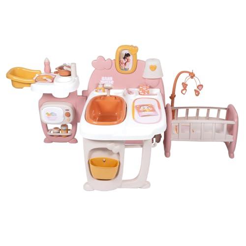 Smoby Baby Nurse babajátszóközpont, 3 az 1-ben, konyha, fürdőszoba és hálószoba, 19 kiegészítővel, újrahasznosított anyagból