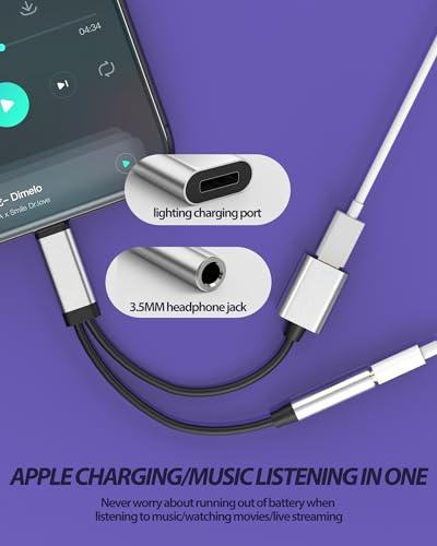 Lightning – 3,5 mm jack fejhallgató adapter és töltő elosztó (2 az 1-ben), Apple MFi tanúsítvánnyal, iPhone 14 / 13 Pro Max