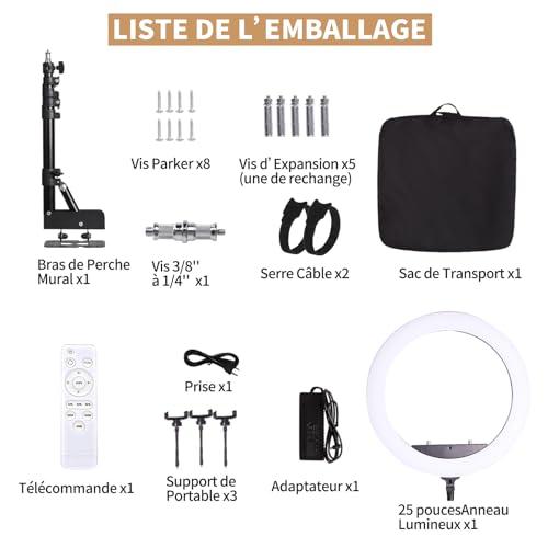 25" fali LED gyűrűs lámpa telefontartóval, távirányítóval, állítható háromszög konzollal, 75 W
