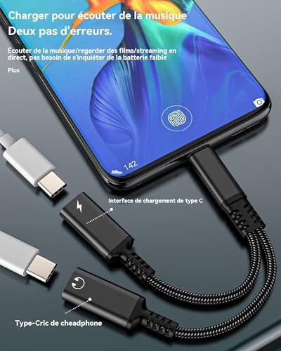 2 az 1-ben dupla USB-C fejhallgató adapter, iPhone 16/15 és Samsung S24/S23/S22 kompatibilis, audio elosztó és töltő