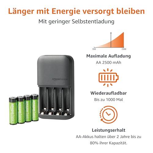 Amazon Basics 4 db AA NiMH akkumulátor töltővel, EU csatlakozóval (fekete)