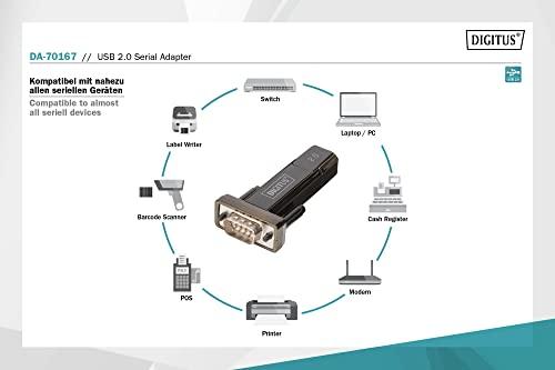 DIGITUS USB–soros adapter, RS232 átalakító, USB 2.0 Type-A – DSUB 9M, PL2303GT chipset, 80 cm kábellel