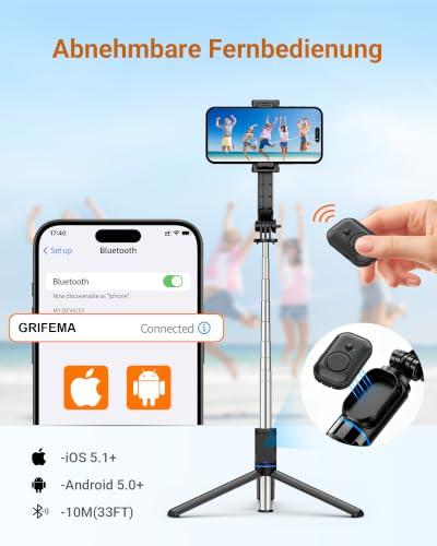 GRIFEMA szelfibot állvány, 107 cm-ig kihúzható telefontartó, 360°-ban forgatható