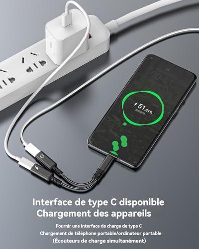 2 az 1-ben dupla USB-C fejhallgató adapter, iPhone 16/15 és Samsung S24/S23/S22 kompatibilis, audio elosztó és töltő