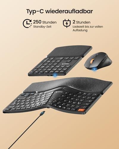 ProtoArc EKM04 ergonomikus vezeték nélküli billentyűzet és egér szett, 2,4 GHz, különálló numerikus billentyűzet, osztott kialakítás