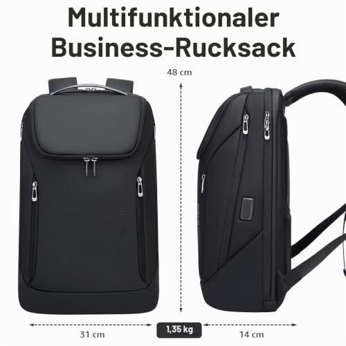 BANGE üzleti okos hátizsák 15,6" laptophoz, vízálló, USB töltőporttal, strapabíró utazóhátizsák (fekete, M)
