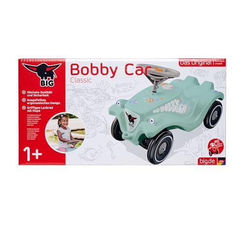 BIG Bobby Car Classic Green Sea gyermekjármű 1 éves kortól, tengeri mintával, szürke biztonsági kormánnyal és dudával