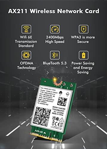 AX211 NGW WiFi 6E vezeték nélküli kártya, Bluetooth 5.3, tri-band 5400 Mbps, csak CNVio2 és 12/13. gen. CPU