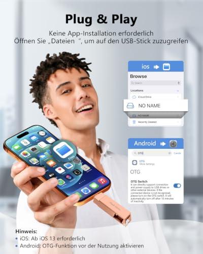 256 GB USB pendrive iPhone-hoz, USB-C és Lightning csatlakozóval, MFi-tanúsítvánnyal, alkalmazás nélkül