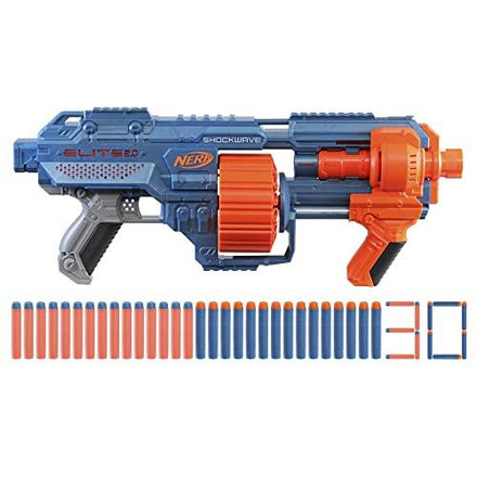 Nerf Elite 2.0 Shockwave RD-15 szivacslövő fegyver, 30 darab Nerf szivaccsal, 15 lövedékes forgódobbal, pumpás