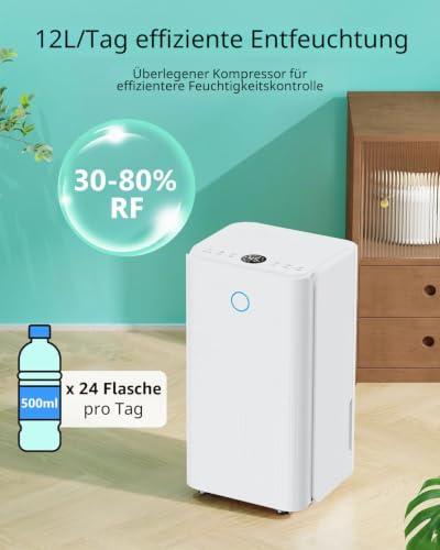 Kompresszoros párátlanító 12 l/24 óra, 3 üzemmód, csendes, folyamatos leeresztés, 2,2 l víztartály, 24 órás időzítő