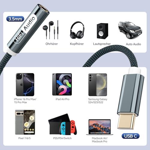 Yish USB-C – 3,5 mm jack adapter DAC chippel, fejhallgató adapter, nejlon (iPhone 18/17/16 P…)