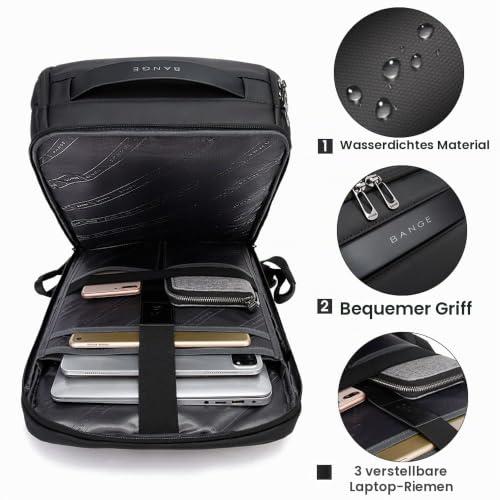 BANGE üzleti okos hátizsák 15,6" laptophoz, vízálló, USB töltőporttal, strapabíró utazóhátizsák (fekete, M)