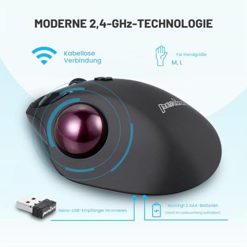 Perixx PERIMICE-717 D vezeték nélküli ergonomikus lézeres trackball egér, beépített golyóval (fekete)