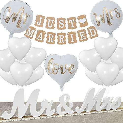 Esküvői dekorációs készlet, Just Married füzér 23 db lufival, Mr & Mrs