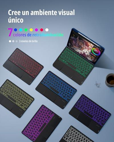 CACOE billentyűzetes tok iPad 10 (10,9", 2022) A2757/A2777, érintőpaddal, 7 színű háttérvilágítással, levehető, vezeték nélküli, spanyol kio