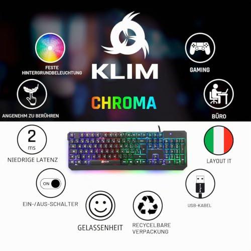 KLIM Chroma vezetékes gamer billentyűzet, olasz QWERTY kiosztás, USB, RGB világítás, új verzió (fekete)