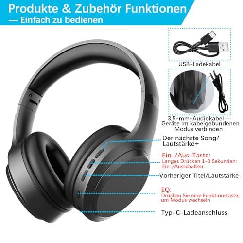 Bluetooth 5.3 fejhallgató, fül körüli, 82 órás lejátszási idővel