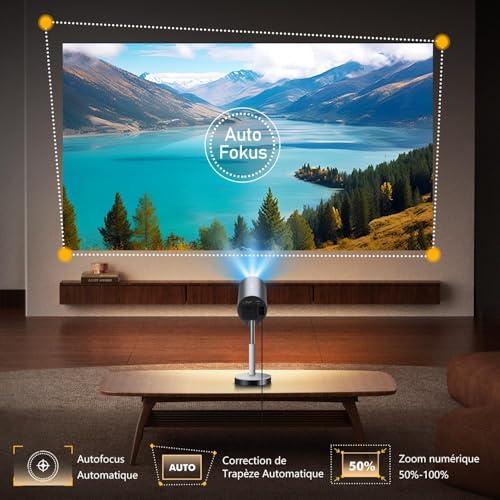 VGKE 4K hordozható mini projektor, autofókusz és trapézkorrekció, WiFi 6, Bluetooth, Full HD, teleszkópos láb