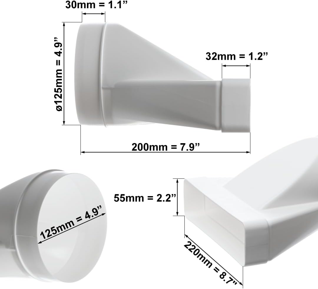 Átalakító adapter lapos cső kerek csőhöz 125 mm