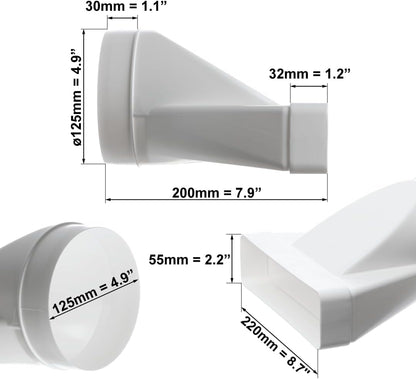 Átalakító adapter lapos cső kerek csőhöz 125 mm