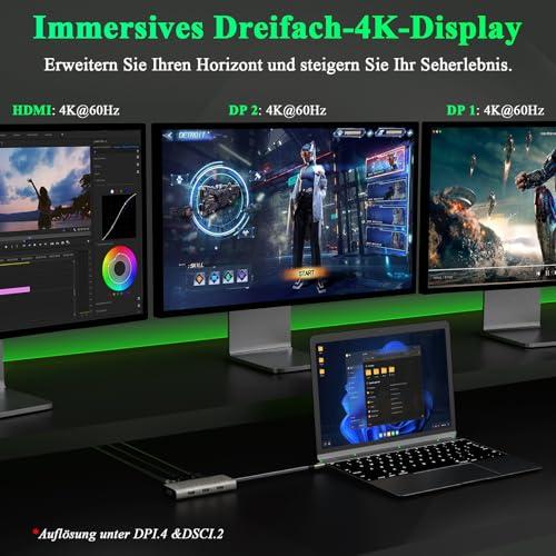 Minthouz 7 az 1-ben USB-C dokkoló, 4K 60 Hz HDMI, 8K 60 Hz DP 1.2, VGA, 3 x USB 2.0, Dell/HP/Lenovo