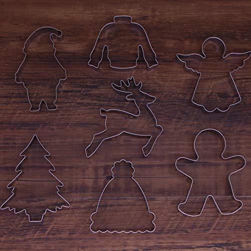 Large Christmas Cookie Cutters Set - 7 Pieces - Santa, Reindeer, Gingerbread Man, Christmas Tree, Angel, Ugly Sweater, Winter Hat - Stainles