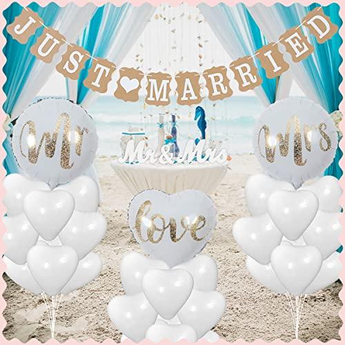 Esküvői dekorációs készlet, Just Married füzér 23 db lufival, Mr & Mrs