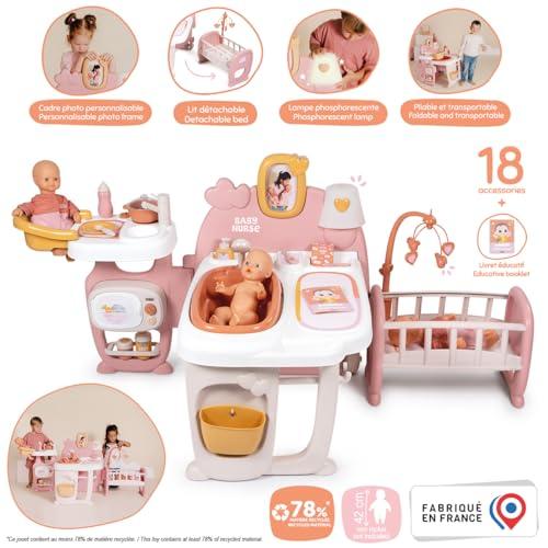 Smoby Baby Nurse babajátszóközpont, 3 az 1-ben, konyha, fürdőszoba és hálószoba, 19 kiegészítővel, újrahasznosított anyagból