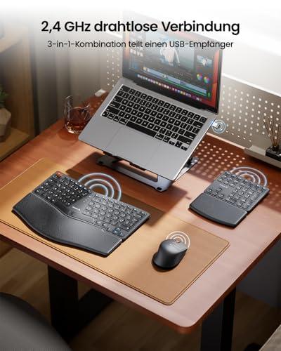 ProtoArc EKM04 ergonomikus vezeték nélküli billentyűzet és egér szett, 2,4 GHz, különálló numerikus billentyűzet, osztott kialakítás