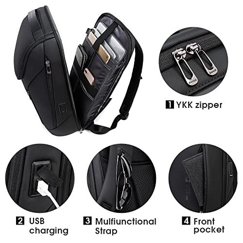 BANGE üzleti okos hátizsák 15,6" laptophoz, vízálló, USB töltőporttal, strapabíró utazóhátizsák (fekete, M)