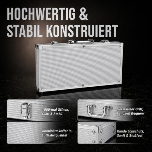 Pókerkészlet 2 pakli kártyával, 5 dobókockával, Dealer/Small Blind/Big Blind jelzőkkel, alumínium pókerkofferben, lézeres zsetonokkal