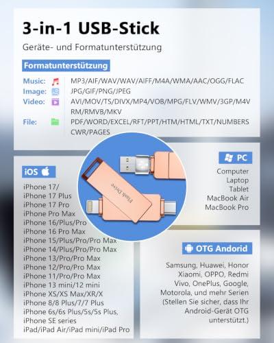 256 GB USB pendrive iPhone-hoz, USB-C és Lightning csatlakozóval, MFi-tanúsítvánnyal, alkalmazás nélkül