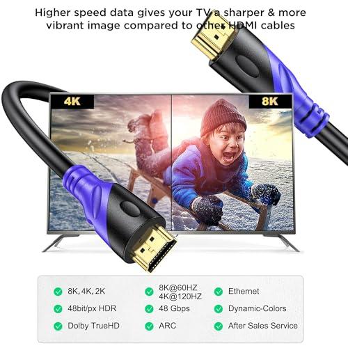 8K HDMI 2.1 Cable 3 m, 8K @ 60Hz 4K @ 120Hz High-Speed Cable Lead 48 Gbps, Supports eARC HDR10 HDCP 2.2/2.3, Compatible with All HDMI Device