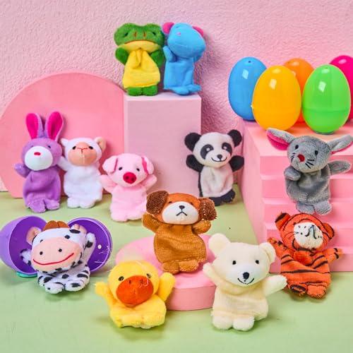JOYIN 12 darabos előre megtöltött húsvéti tojás ujjbábokkal, műanyag húsvéti tojások kisgyerekeknek és babáknak