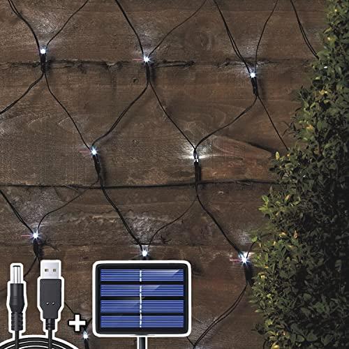 204 LED-es fényháló, 3 x 2 m, napelemes / USB-s, vízálló fényfüggöny karácsonyfára