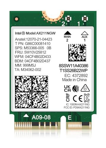 AX211 NGW WiFi 6E vezeték nélküli kártya, Bluetooth 5.3, tri-band 5400 Mbps, csak CNVio2 és 12/13. gen. CPU