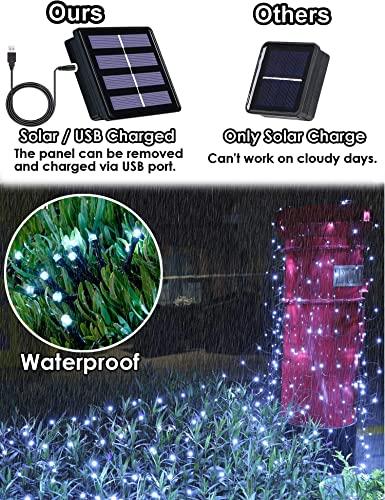 204 LED-es fényháló, 3 x 2 m, napelemes / USB-s, vízálló fényfüggöny karácsonyfára