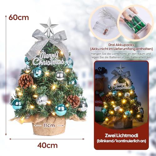 Mini műkarácsonyfa LED-es világítással, díszített asztali karácsonyfa, 60 cm
