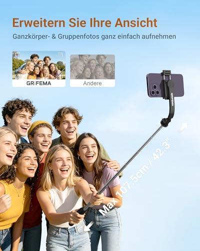 GRIFEMA szelfibot állvány, 107 cm-ig kihúzható telefontartó, 360°-ban forgatható
